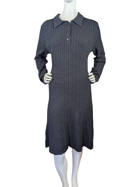 NWT Isaac Mizrahi New York Black Polo Sweater Dress Cable Knit Preppy Large